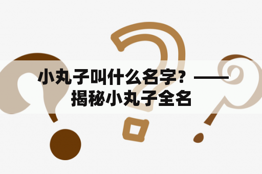  小丸子叫什么名字？——揭秘小丸子全名