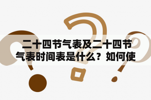  二十四节气表及二十四节气表时间表是什么？如何使用二十四节气表时间表？