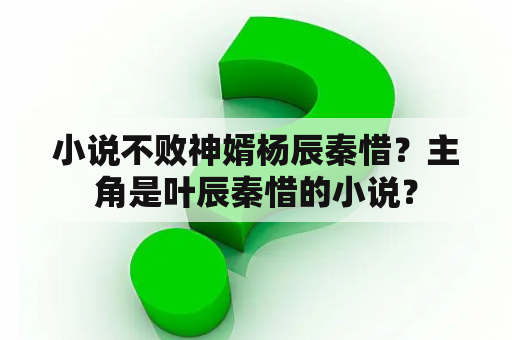 小说不败神婿杨辰秦惜？主角是叶辰秦惜的小说？