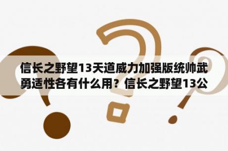 信长之野望13天道威力加强版统帅武勇适性各有什么用？信长之野望13公主武将怎么结婚？