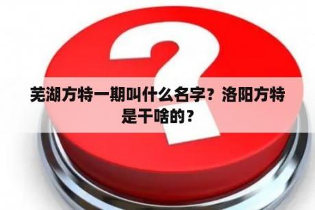 芜湖方特一期叫什么名字？洛阳方特是干啥的？