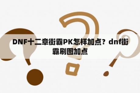 DNF十二章街霸PK怎样加点？dnf街霸刷图加点