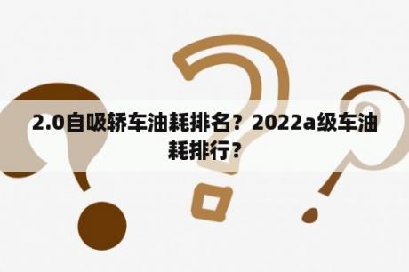 2.0自吸轿车油耗排名？2022a级车油耗排行？