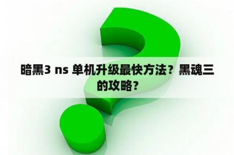 暗黑3 ns 单机升级最快方法？黑魂三的攻略？