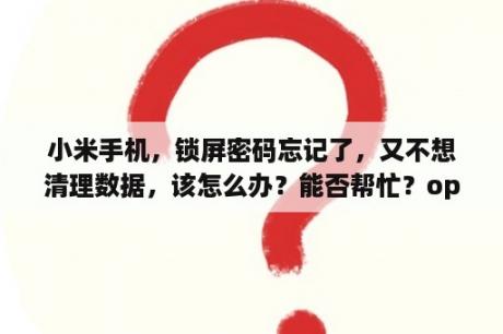 小米手机，锁屏密码忘记了，又不想清理数据，该怎么办？能否帮忙？oppo手机密码忘了不删除数据怎么解锁？