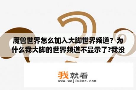 魔兽世界怎么加入大脚世界频道？为什么我大脚的世界频道不显示了?我没有屏蔽掉，也确实安装了大脚，前几天还能收到的。谢谢？