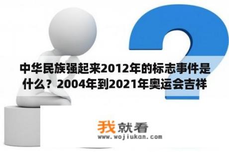 中华民族强起来2012年的标志事件是什么？2004年到2021年奥运会吉祥物？