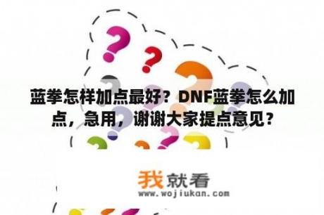 蓝拳怎样加点最好？DNF蓝拳怎么加点，急用，谢谢大家提点意见？