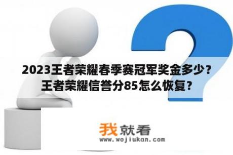 2023王者荣耀春季赛冠军奖金多少？王者荣耀信誉分85怎么恢复？