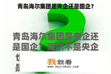 青岛海尔集团是央企还是国企？