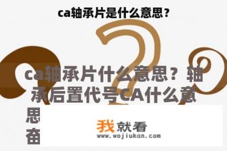 ca轴承片是什么意思？