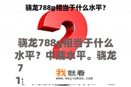 骁龙788g相当于什么水平？