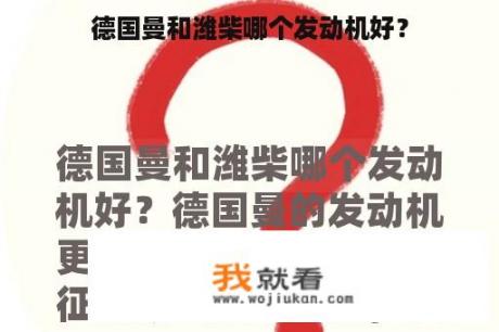 德国曼和潍柴哪个发动机好？