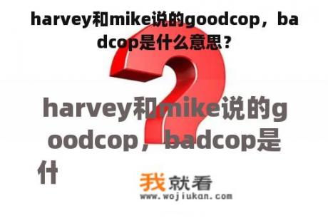 harvey和mike说的goodcop，badcop是什么意思？