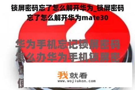 锁屏密码忘了怎么解开华为_锁屏密码忘了怎么解开华为mate30