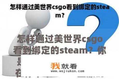 怎样通过美世界csgo看到绑定的steam？