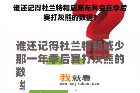 谁还记得杜兰特和威斯布鲁克在季后赛打灰熊的数据？