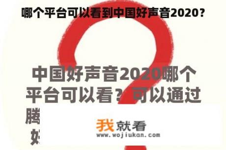 哪个平台可以看到中国好声音2020？