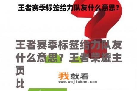 王者赛季标签给力队友什么意思？