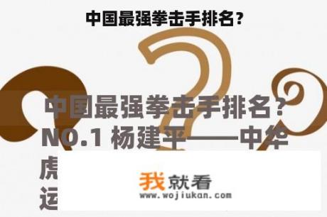 中国最强拳击手排名？