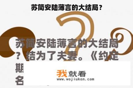 苏简安陆薄言的大结局？