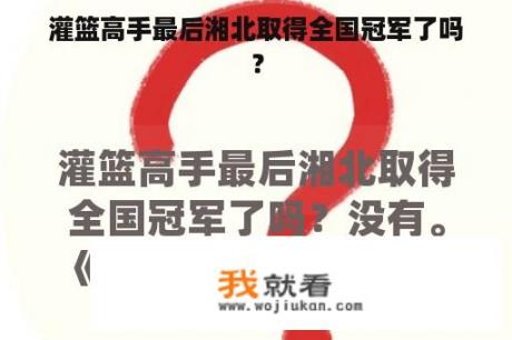 灌篮高手最后湘北取得全国冠军了吗？