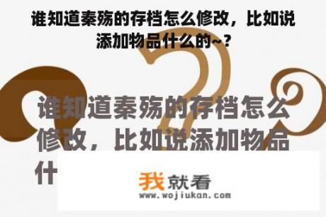 谁知道秦殇的存档怎么修改，比如说添加物品什么的~？