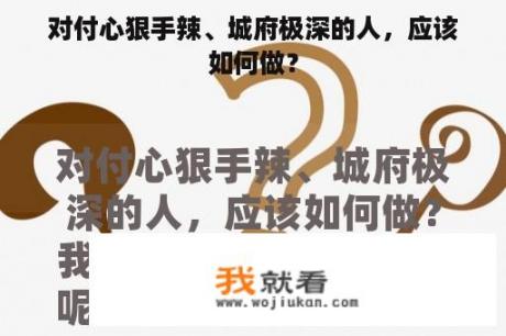 对付心狠手辣、城府极深的人，应该如何做？