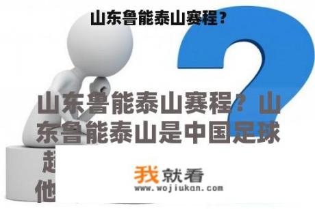 山东鲁能泰山赛程？