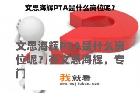 文思海辉PTA是什么岗位呢？