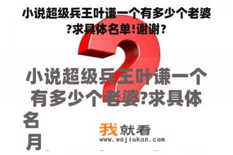 小说超级兵王叶谦一个有多少个老婆?求具体名单!谢谢？