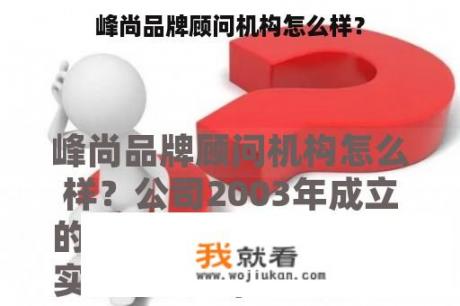 峰尚品牌顾问机构怎么样？