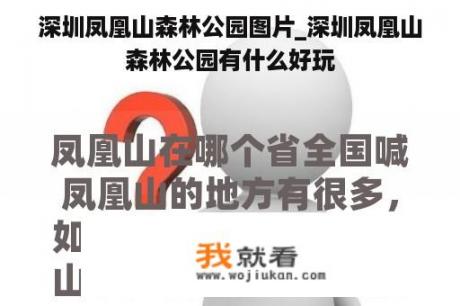 深圳凤凰山森林公园图片_深圳凤凰山森林公园有什么好玩