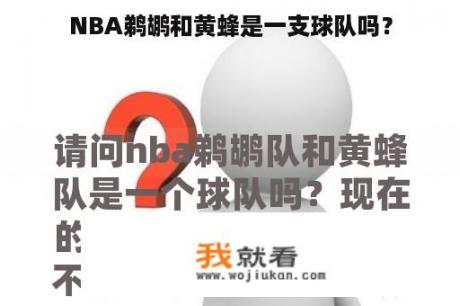 NBA鹈鹕和黄蜂是一支球队吗？