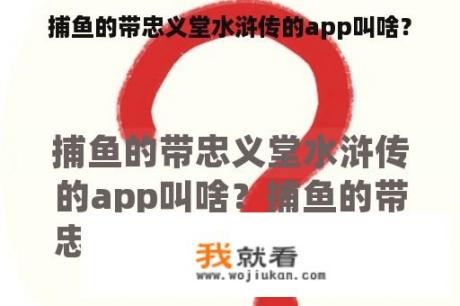 捕鱼的带忠义堂水浒传的app叫啥？