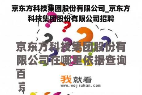 京东方科技集团股份有限公司_京东方科技集团股份有限公司招聘