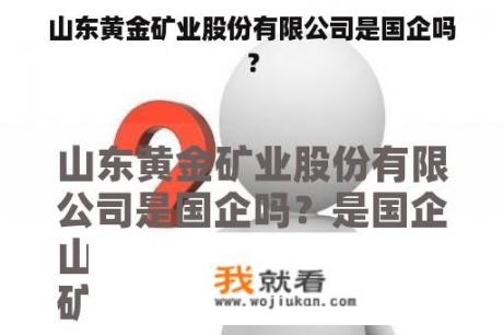 山东黄金矿业股份有限公司是国企吗？