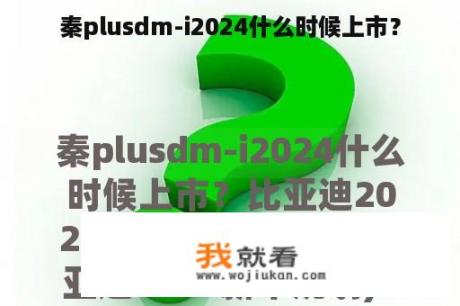 秦plusdm-i2024什么时候上市？