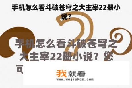 手机怎么看斗破苍穹之大主宰22册小说？