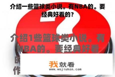 介绍一些篮球类小说。有NBA的。要经典好看的？