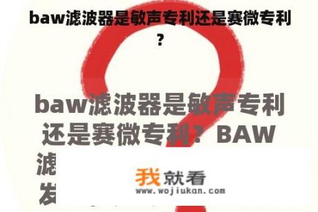 baw滤波器是敏声专利还是赛微专利？