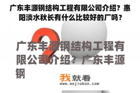 广东丰源钢结构工程有限公司介绍？惠阳淡水秋长有什么比较好的厂吗？