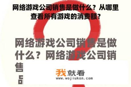 网络游戏公司销售是做什么？从哪里查看所有游戏的消费额？
