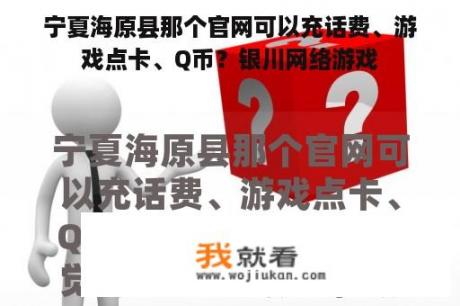 宁夏海原县那个官网可以充话费、游戏点卡、Q币？银川网络游戏