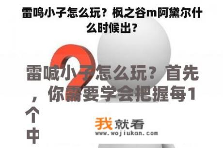 雷鸣小子怎么玩？枫之谷m阿黛尔什么时候出？