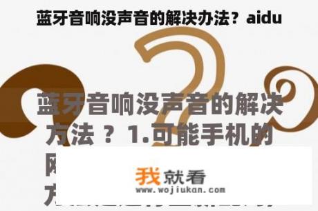 蓝牙音响没声音的解决办法？aidu