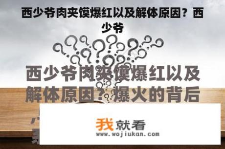 西少爷肉夹馍爆红以及解体原因？西少爷