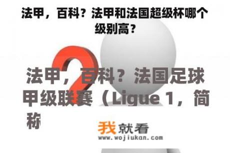 法甲，百科？法甲和法国超级杯哪个级别高？