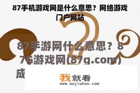 87手机游戏网是什么意思？网络游戏门户网站