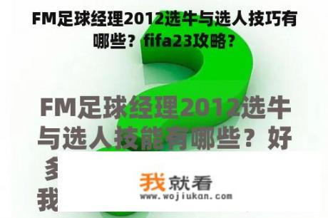 FM足球经理2012选牛与选人技巧有哪些？fifa23攻略？